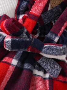 嬰兒女童格紋背帶裙，搭配圓點長袖上衣，適用於秋冬 - 彩色 - 查看 5