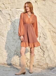 Bohemela 度假女用燈籠袖兩件套 - 乾枯玫瑰色 - 查看 4