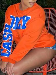 INAWLY Women's Letter Printed Round Neck Sweatshirt,Long Sleeve Tops Pullover Fall Outfit