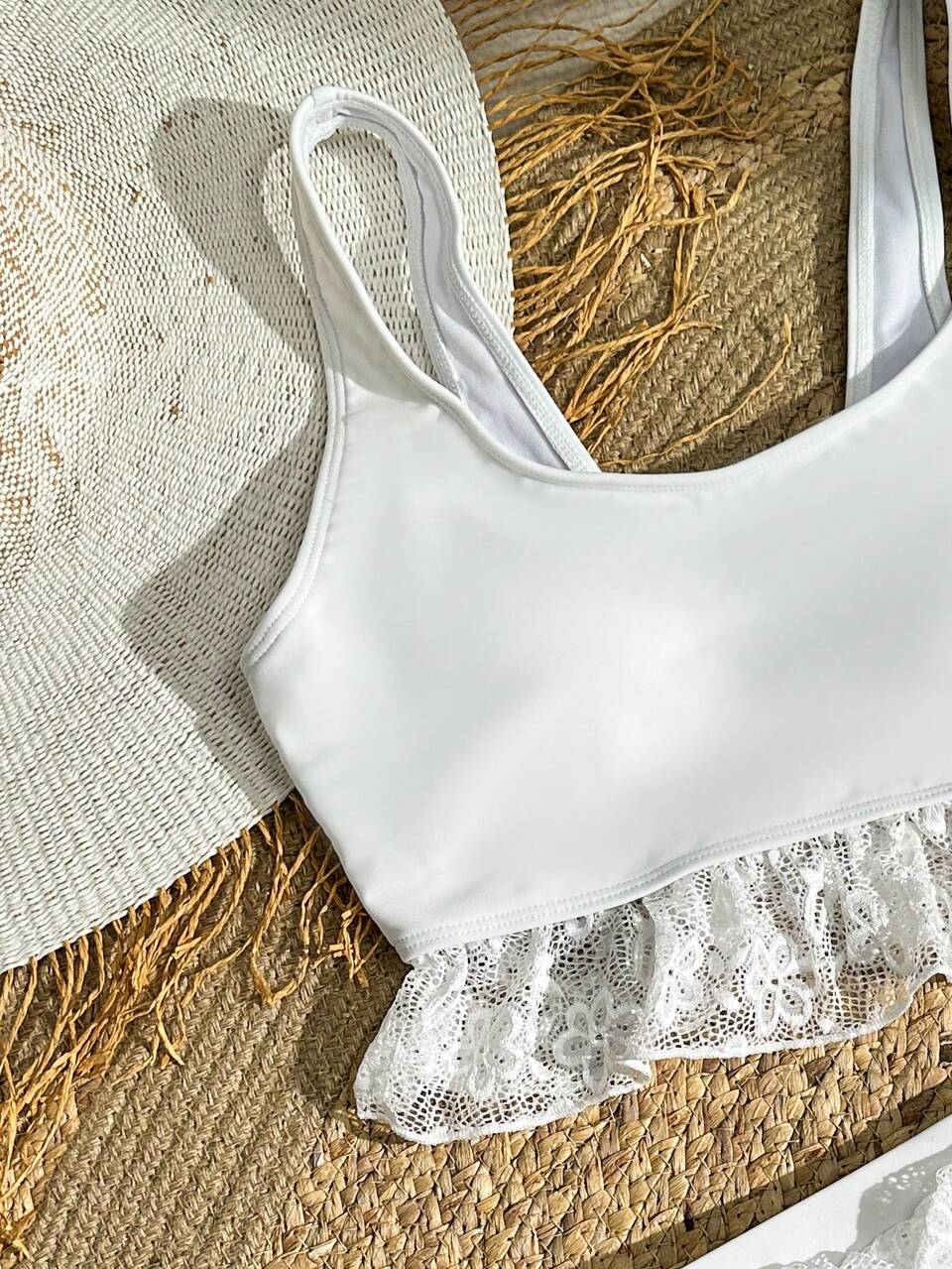 Women's Contrast Lace Tank Top Bikini Set Summer Beach