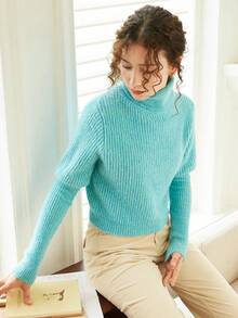 Women's Casual Solid Color Turtleneck Sweater, Autumn/Winter - Green - View 3