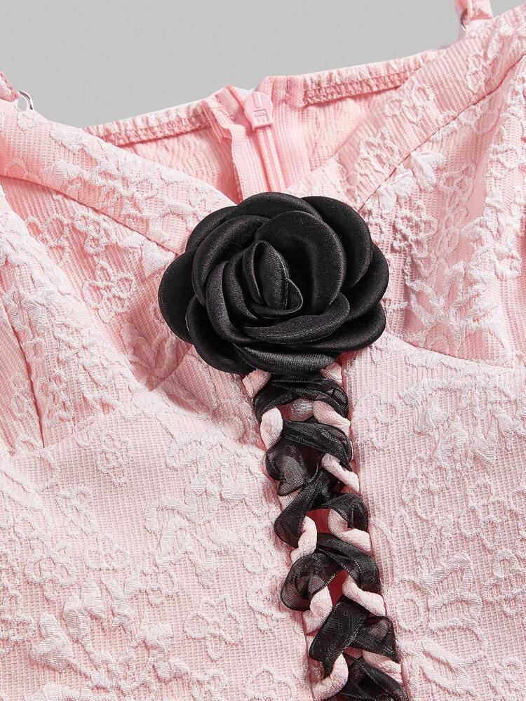 Three-Dimensional Flower Cross Strap Jacquard Cami Dress