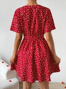 SHEIN Privé 全身心形印花洋裝 - 酒紅色 - 查看 2