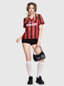 ROMWE 女士色塊條紋字母印花t恤 - 彩色 - 查看 1