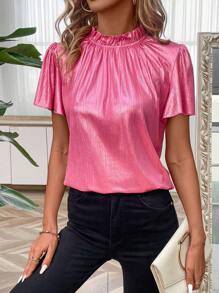 Calvaya Bell Sleeve Stand Collar T-Shirt