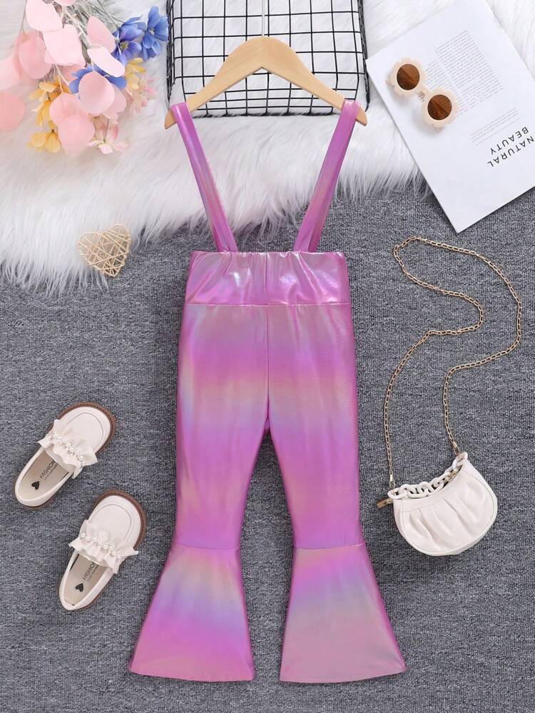 Little Girls' Casual Sweet And Cool Knitted Suspender Flared Pants Jumpsuit
