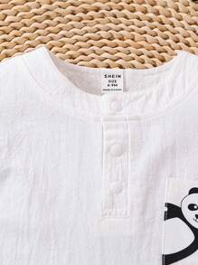 1 件装男婴休闲可爱熊猫口袋印花短袖 T 恤 - 白色 - 查看 4