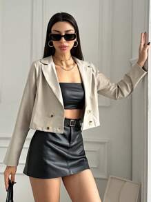 EURMUSE Women'S Cropped Blazer - Apricot - View 4