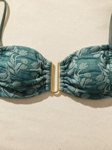 Textured Ruched Bikini Set With Padded Cup Summer Beach - Green - View 3