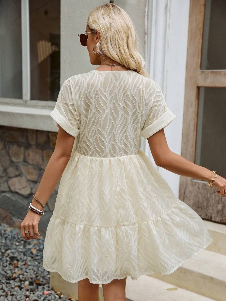 Women'S Solid Color V-Neck Doll Dress