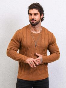 Manfinity Homme Nam Chất rắn Xoắn Dan Áo len - Màu vàng - Xem 3