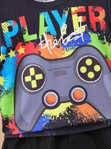 Baby Boy Infant Boys' Street Style Game Pattern Print Short Sleeve Top And Shorts Set For Summer - Black - View 4