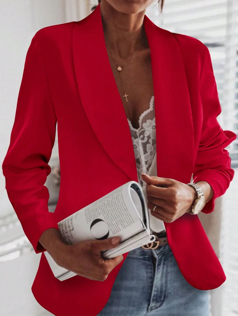 SHEIN Clasi 紅色西裝外套,翻領和長袖 - 紅色 - 查看 1
