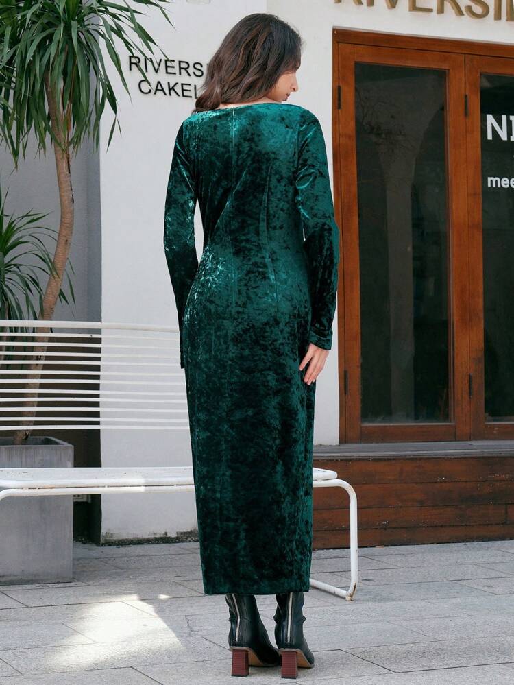 Women's High Slit Velvet Dress Maxi Women Outfit