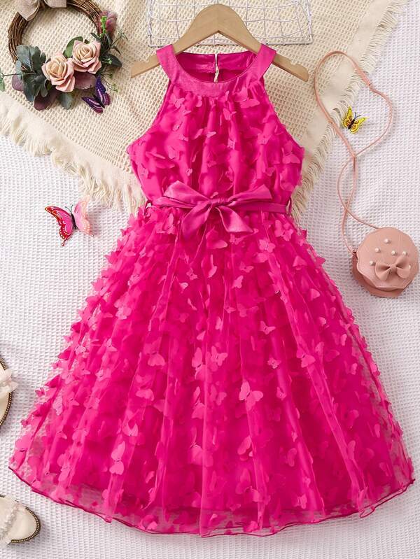 SHEIN Rochie contrastantă din plasă tip fluture, elegantă, pentru fete Tween, vară
