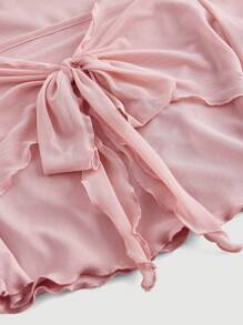 SHEIN MOD Knotted Front Bell Sleeve T-Shirt - Baby Pink - View 3