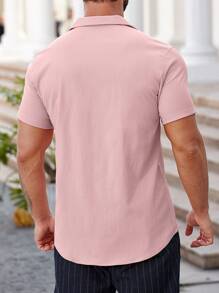 男士粉紅色短袖休閒襯衫 - 粉色 - 查看 2