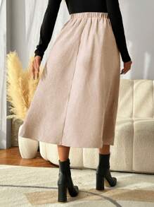 SHEIN LUNE 女式燈芯絨半身裙 - 杏色 - 查看 2