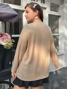 SHEIN EZwear 大碼女性星形貼花刺繡設計t恤 - 卡其色 - 查看 2