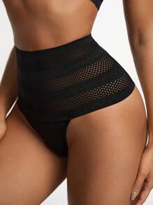 SHAPORA Women's Black High Waisted Tummy Control Briefs With Contrast Mesh, Medium Stretch Knitted Fabric Shapewear Shorts - Black - View 6