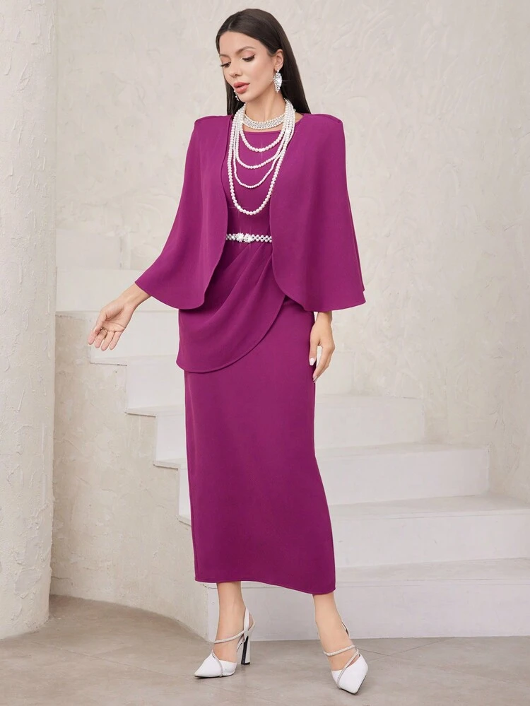 Women'S Solid Color Patchwork Cape Dress