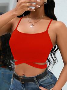 SHEIN SXY Women's Cross Strap Backless Cami Top - Red - View 6