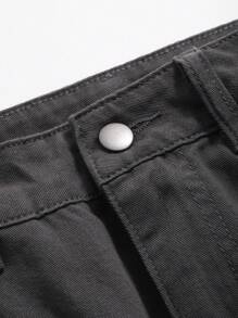 DAZY Màu thuần Chân váy Denim thẳng - Xám - Xem 7