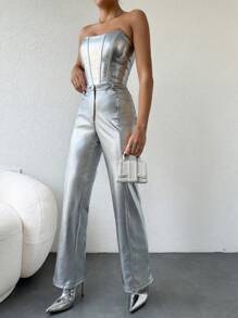 EURMUSE Ladies' Silver Coated Pants - Silver - View 4