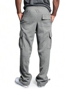 Men's Casual Sports Style Solid Color Pants With Pocket Design - Light Grey - View 2
