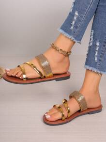 Women's New Fashion Rhinestone Beach Holiday Flat Sandals For Summer