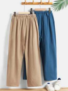 青少年男孩度假實色直筒褲,鬆身編織褲,2色可選1-2件套裝 - 彩色 - 查看 2