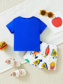 男嬰趣味食品披薩爆米花印花套裝 - 藍色 - 查看 2