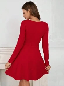 SHEIN Privé Sweetheart Neck A-line Dress - Burgundy - View 2