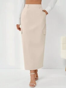 SHEIN Privé Women's Long Work Skirt - Apricot - View 1