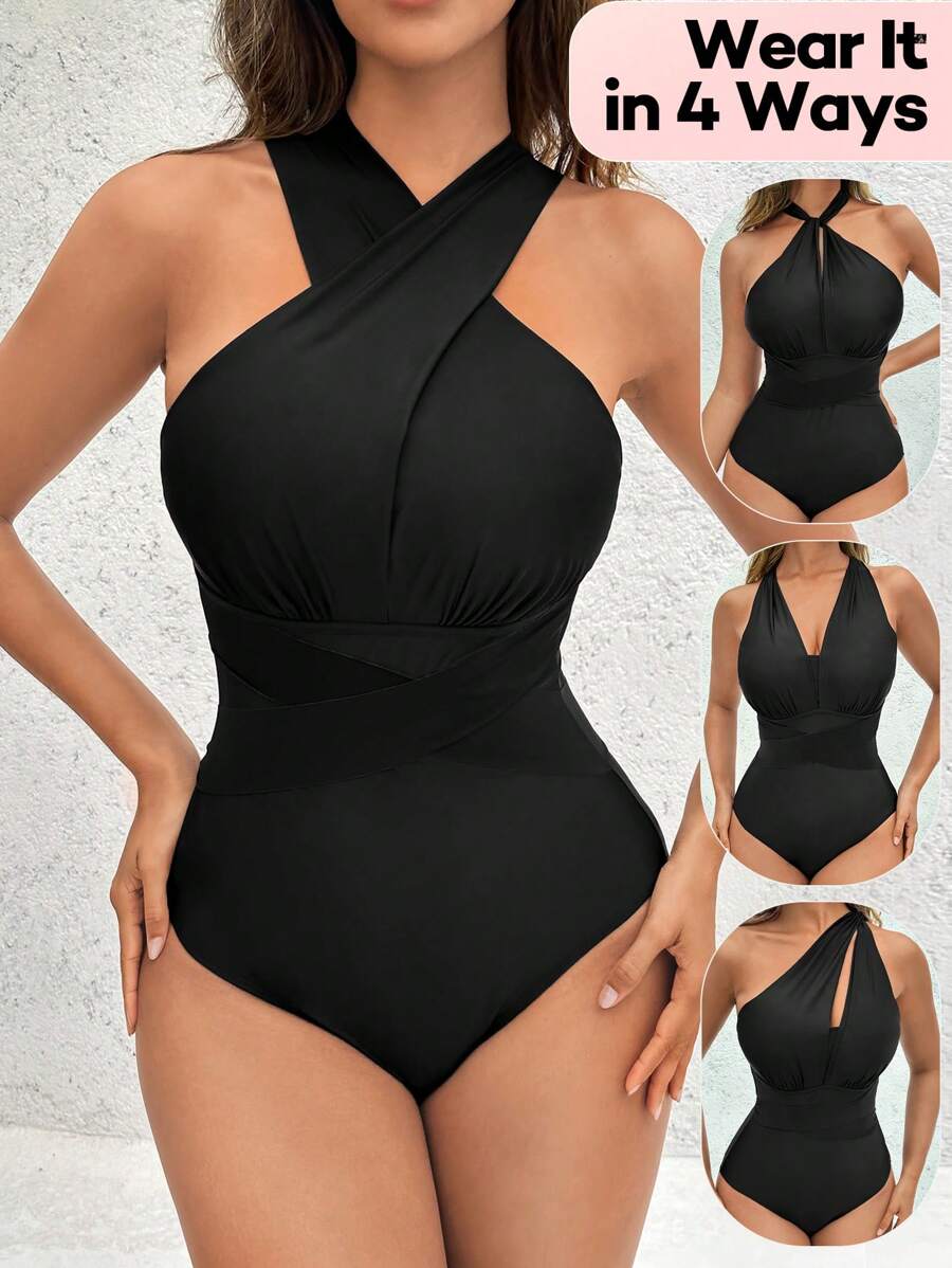 SHEIN Swim Summer Beach Women's One-Piece Swimsuit - Black - View 1