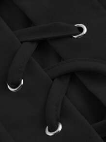 Flirla Plus Size Solid Color High Waist Cross Strap Pleated Skirt - Black - View 4