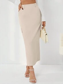 SHEIN Privé Women's Long Work Skirt - Apricot - View 3
