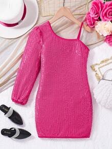 SHEIN 適合青少女穿著的露肩派對服裝 - 玫紅色 - 查看 1