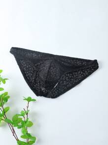 Men'S Stretch Soft Sexy Lace Briefs - Black - View 3