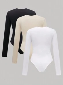 SHEIN Unity Round Neck Long Sleeve Bodysuit Fall Cloth For Women - Multicolor - View 2