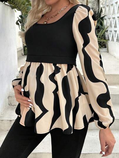 SHEIN Graviditetskläder Tryck Lapptäcke Lyktärm Skjorta