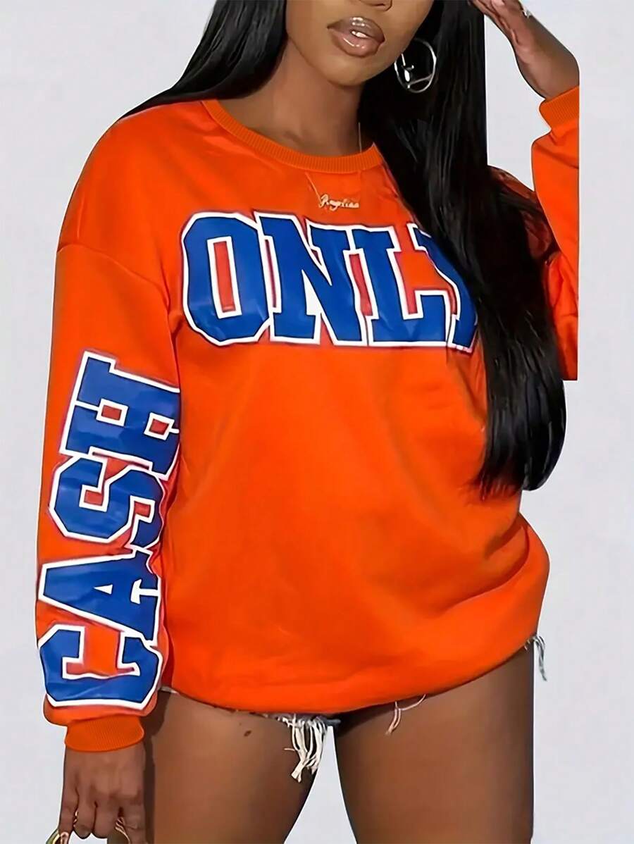 INAWLY Women's Letter Printed Round Neck Sweatshirt,Long Sleeve Tops Pullover Fall Outfit