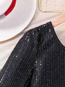 SHEIN Tween Girls Off Shoulder Party Wear Dress - Black - View 4