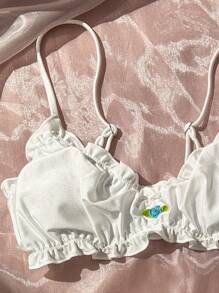 Swim Mod Summer Beach Ruffled Trim Bikini Set - White - View 3