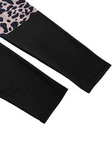 2pcs/Set New European And American Leopard Patchwork Zipper Baseball Collar Long Sleeve Top And Pants Set, Autumn/Winter - Black - View 3