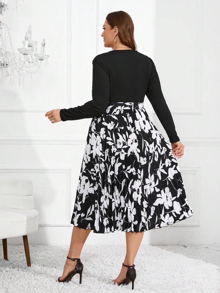 Plus Size Floral Print Long Sleeve Dress
