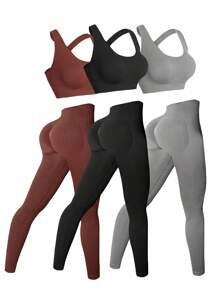 Easify SHEIN Sport Cross Back Bra And Wide & Leggings Yoga Ribbed Workout Set Outfit Set Workout Women Setwomen Workout Set Women Leggings Set Gym Women Outfit