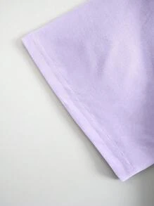 SHEIN EZwear 女款字母小熊印花短袖t卹 - 紫丁香色 - 查看 3