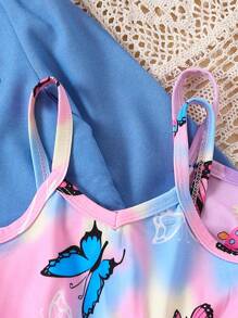 Bộ nhiều món cho bé gái Áo khoác ngắn in kỹ thuật số phong cách xuân thu với váy cami in đầy đủ - Nhiều màu - Xem 3