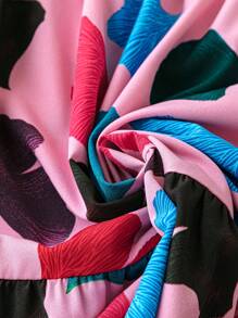 大尺寸全身印花喇叭袖連身裙 - 粉色 - 查看 3